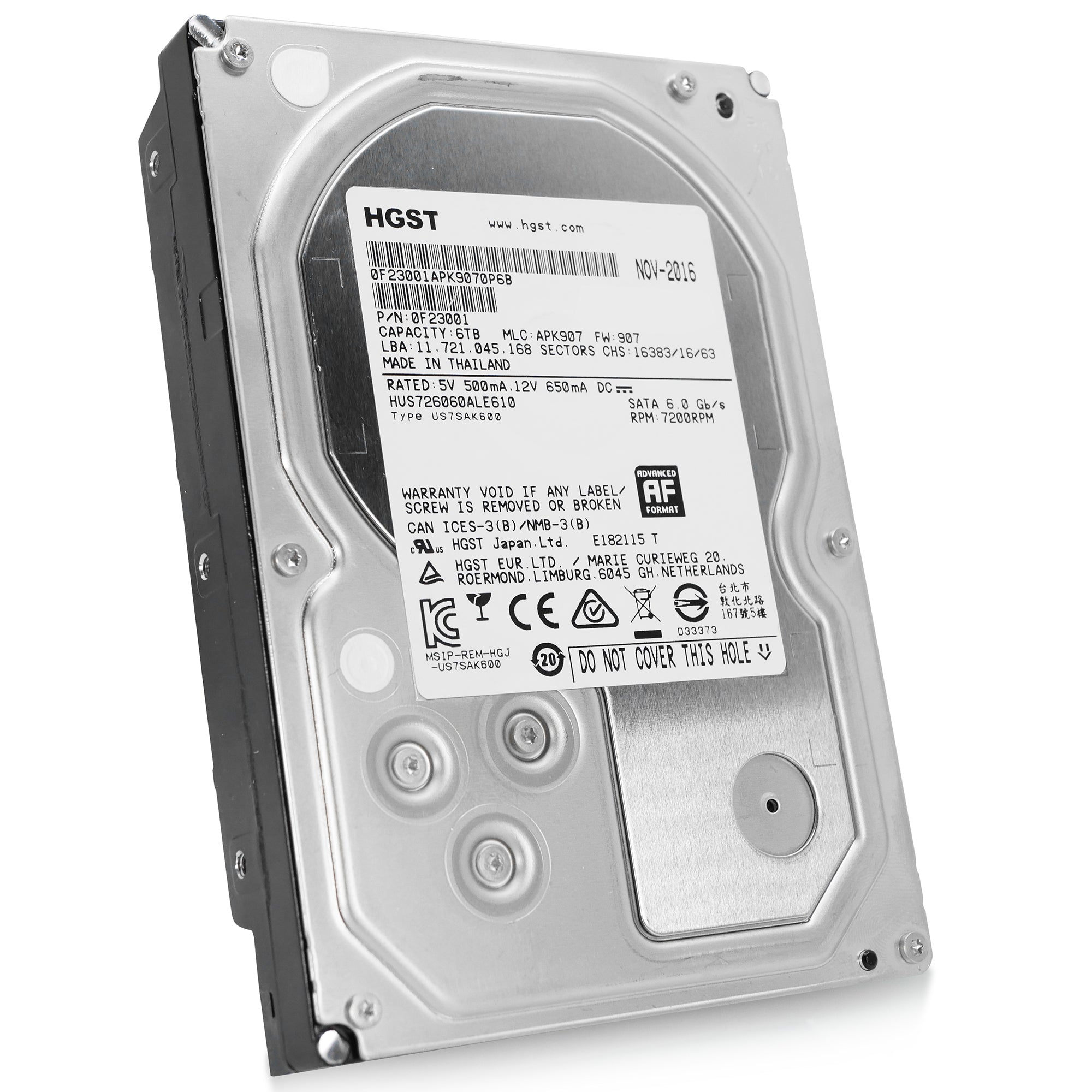 HGST Ultrastar 7K6000 HUS726060ALE610 0F23001 6TB 7.2K RPM SATA 6Gb/s 512e 128MB 3.5" ISE Refurbished HDD