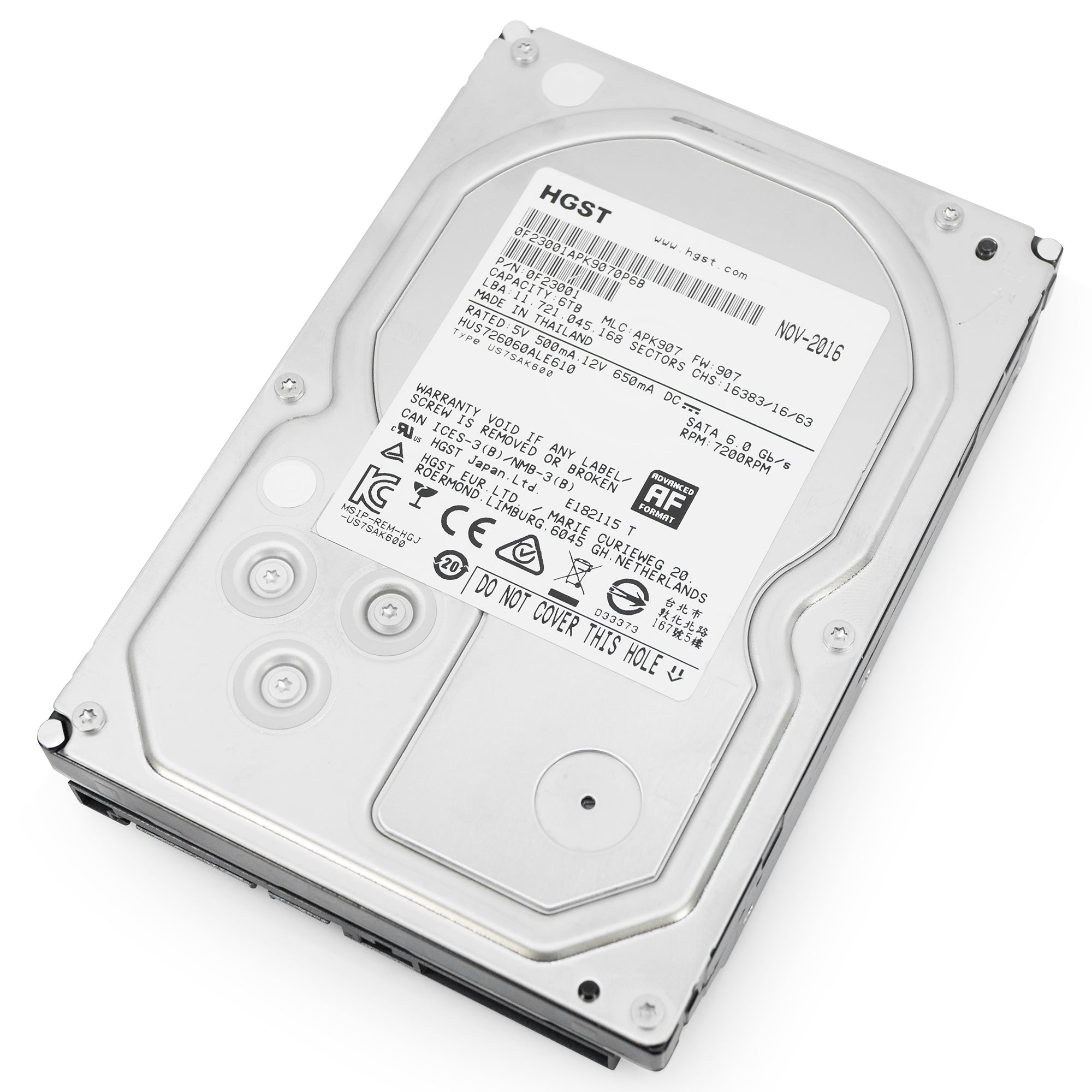 HGST Ultrastar 7K6000 HUS726060ALE610 0F23001 6TB 7.2K RPM SATA 6Gb/s 512e 128MB 3.5" ISE Refurbished HDD