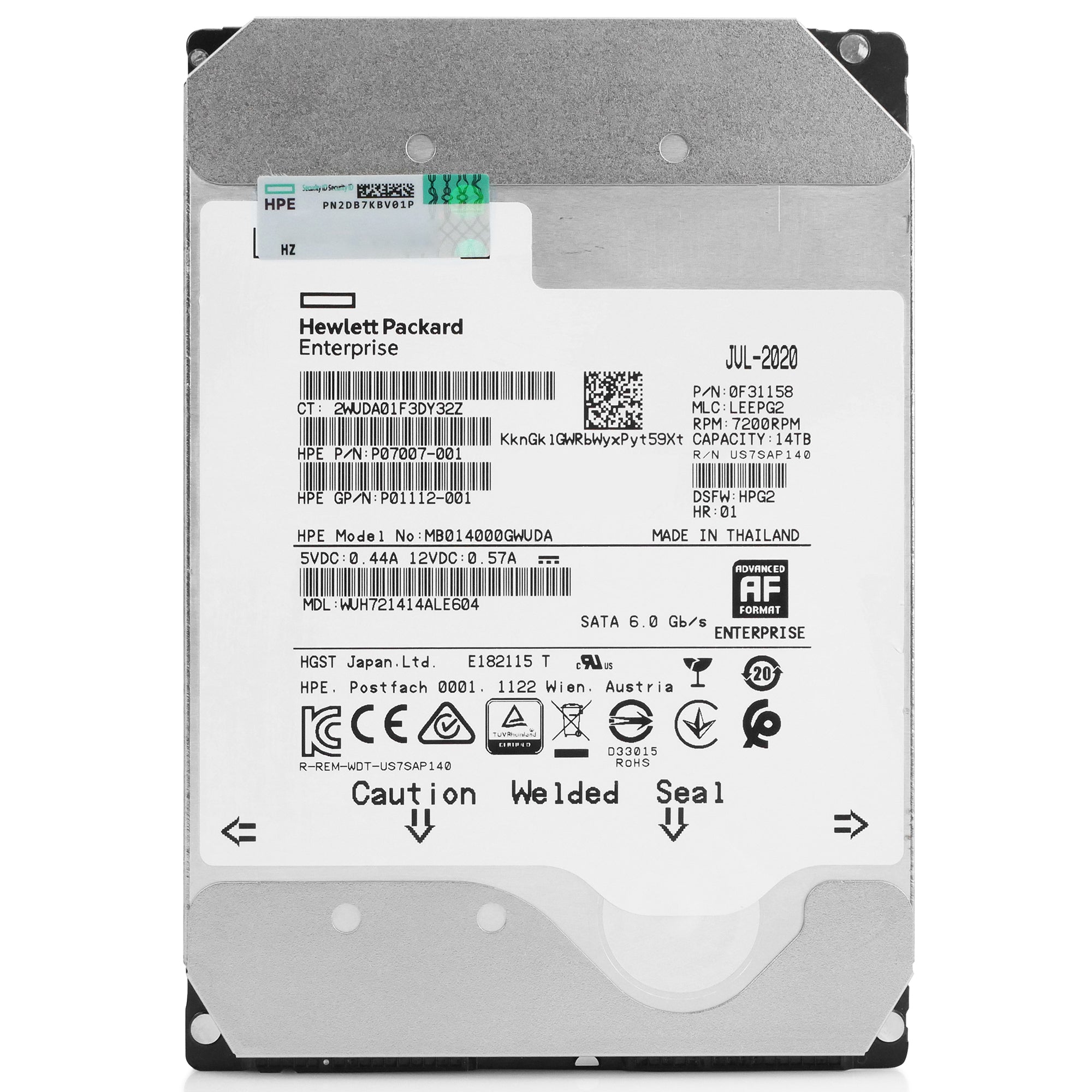 HP/Western Digital Ultrastar DC HC530 WUH721414ALE604 0F31158 14TB 7.2K RPM SATA 6Gb/s 512e 3.5in Recertified Hard Drive