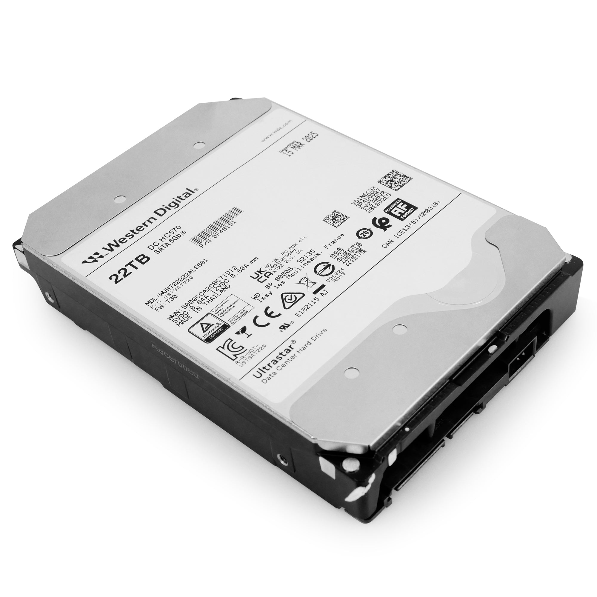 Western Digital Ultrastar DC HC570 WUH722222ALE601 0F48151 22TB 7.2K RPM SATA 6Gb/s 512e 3.5in Refurbished HDD
