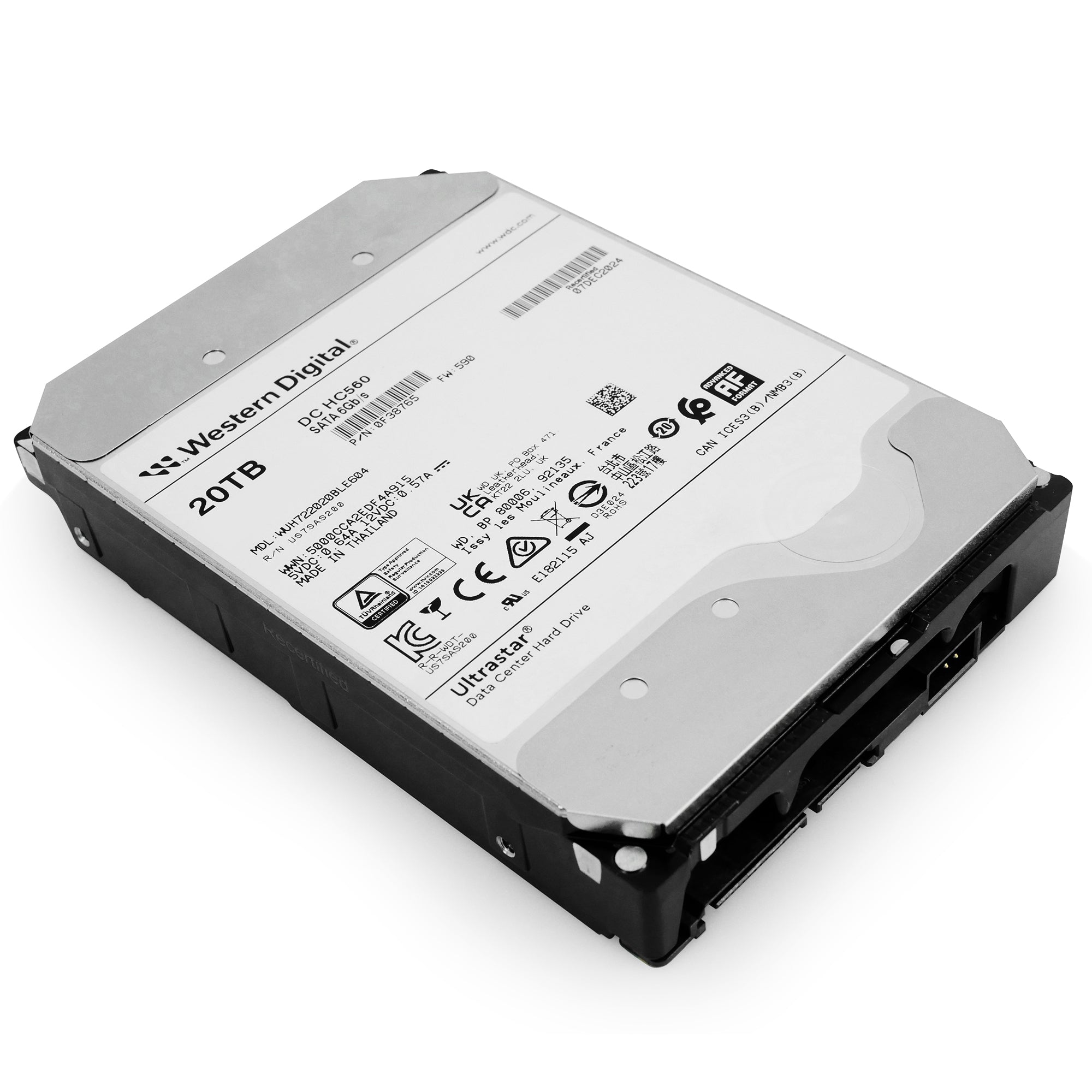 Western Digtial Ultrastar DC HC560 WUH722020BLE604 0F38765 20TB 7.2K RPM SATA 6Gb/s 512e 3.5in Recertified Hard Drive