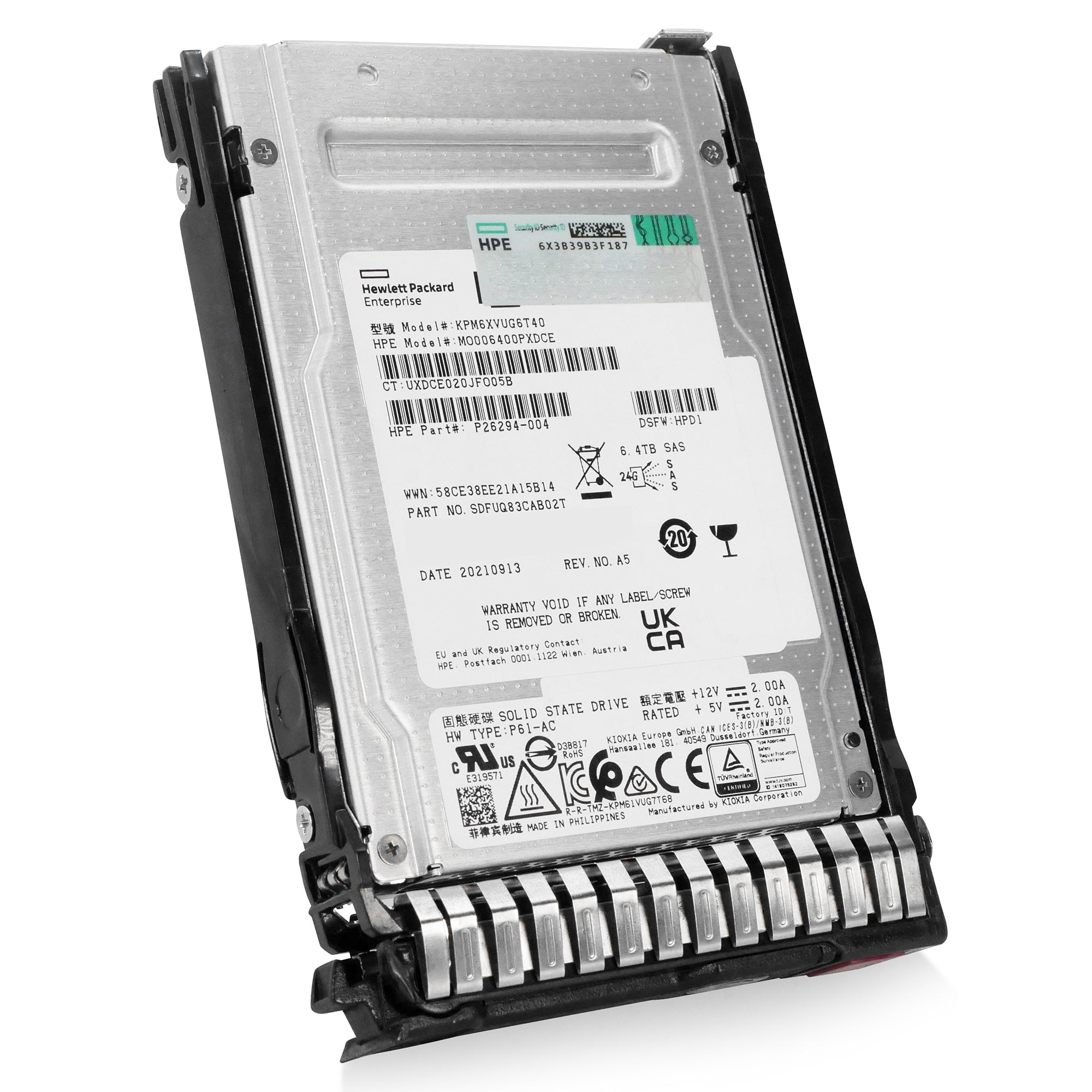 HP Generation 8 MO006400PXDCE P26294-004 6.4TB 3 DWPD SAS-4 24Gb/s 3D TLC 2.5in Recertified Solid State Drive
