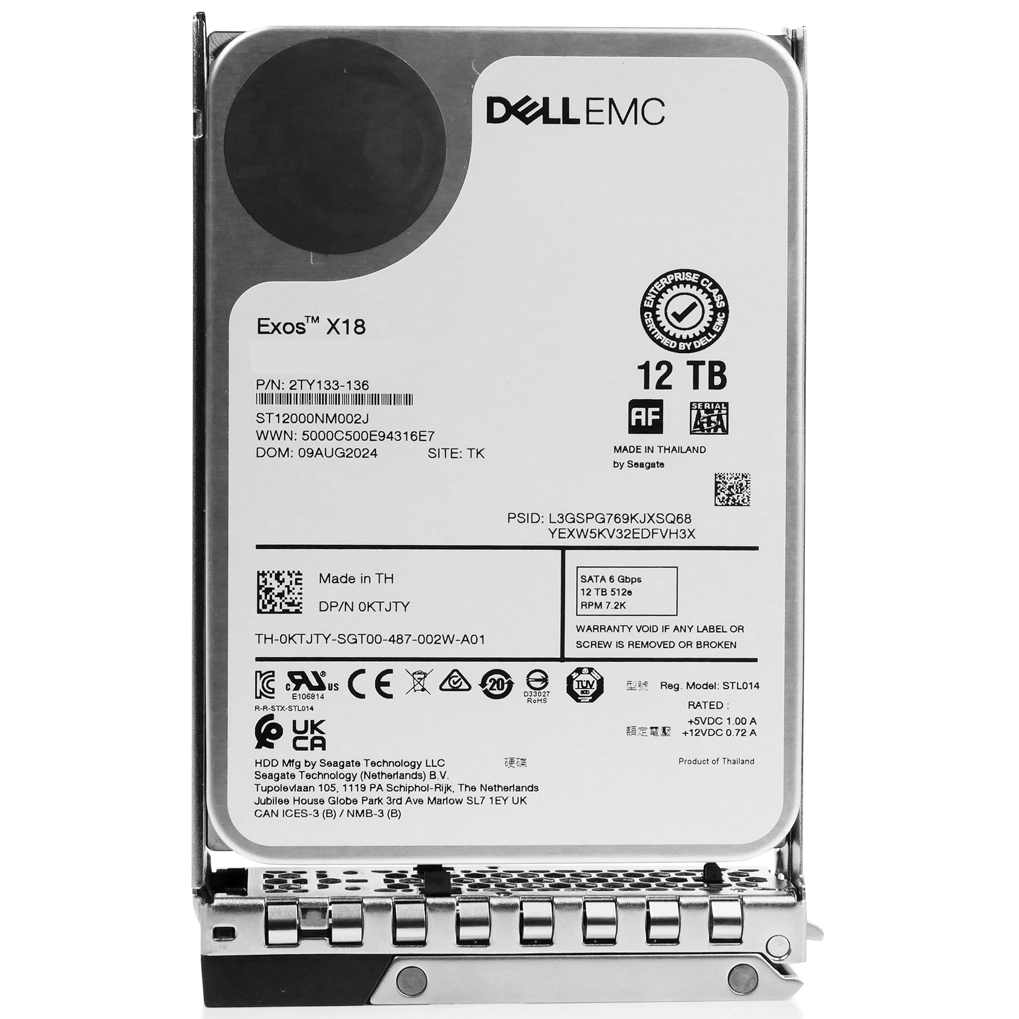 Dell G14 0KRYDV 12TB 7.2K RPM SATA 6Gb/s 512e 3.5in Refurbished HDD