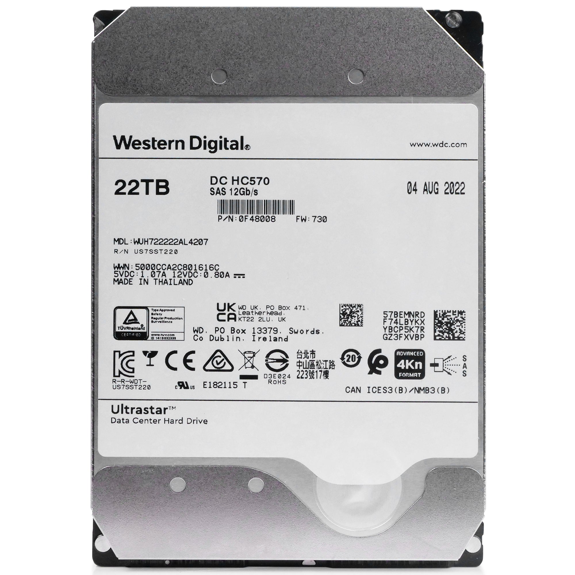 Western Digital Ultrastar DC HC570 WUH722222AL4207 0F48008 22TB 7.2K RPM SAS 12Gb/s 4Kn 3.5in Refurbished HDD