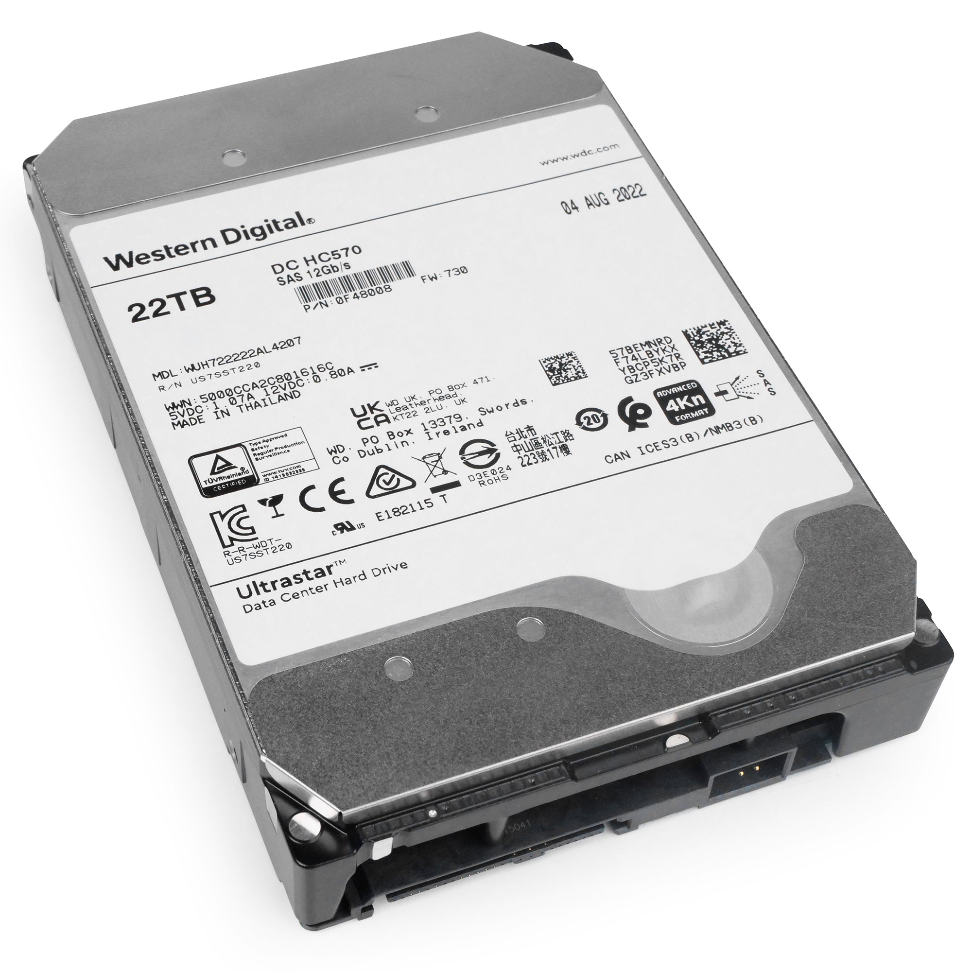 Western Digital Ultrastar DC HC570 WUH722222AL4207 0F48008 22TB 7.2K RPM SAS 12Gb/s 4Kn 3.5in Refurbished HDD