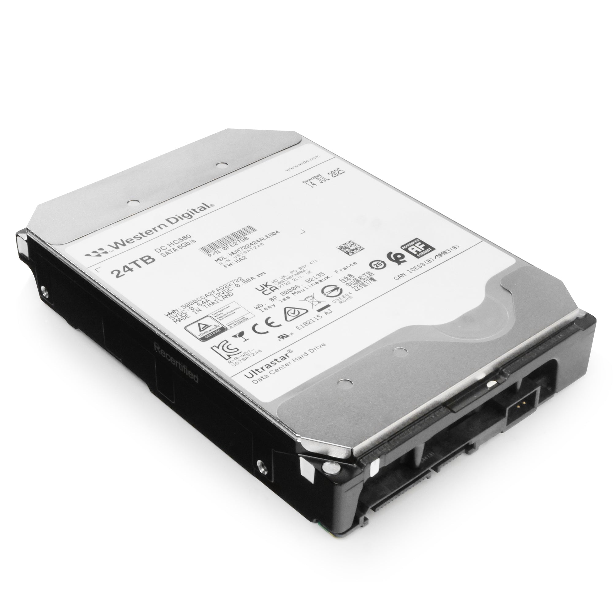 Western Digital Ultrastar DC HC580 WUH722424ALE604 0F62798 24TB 7.2K RPM SATA 6Gb/s 512e 3.5in Recertified Hard Drive