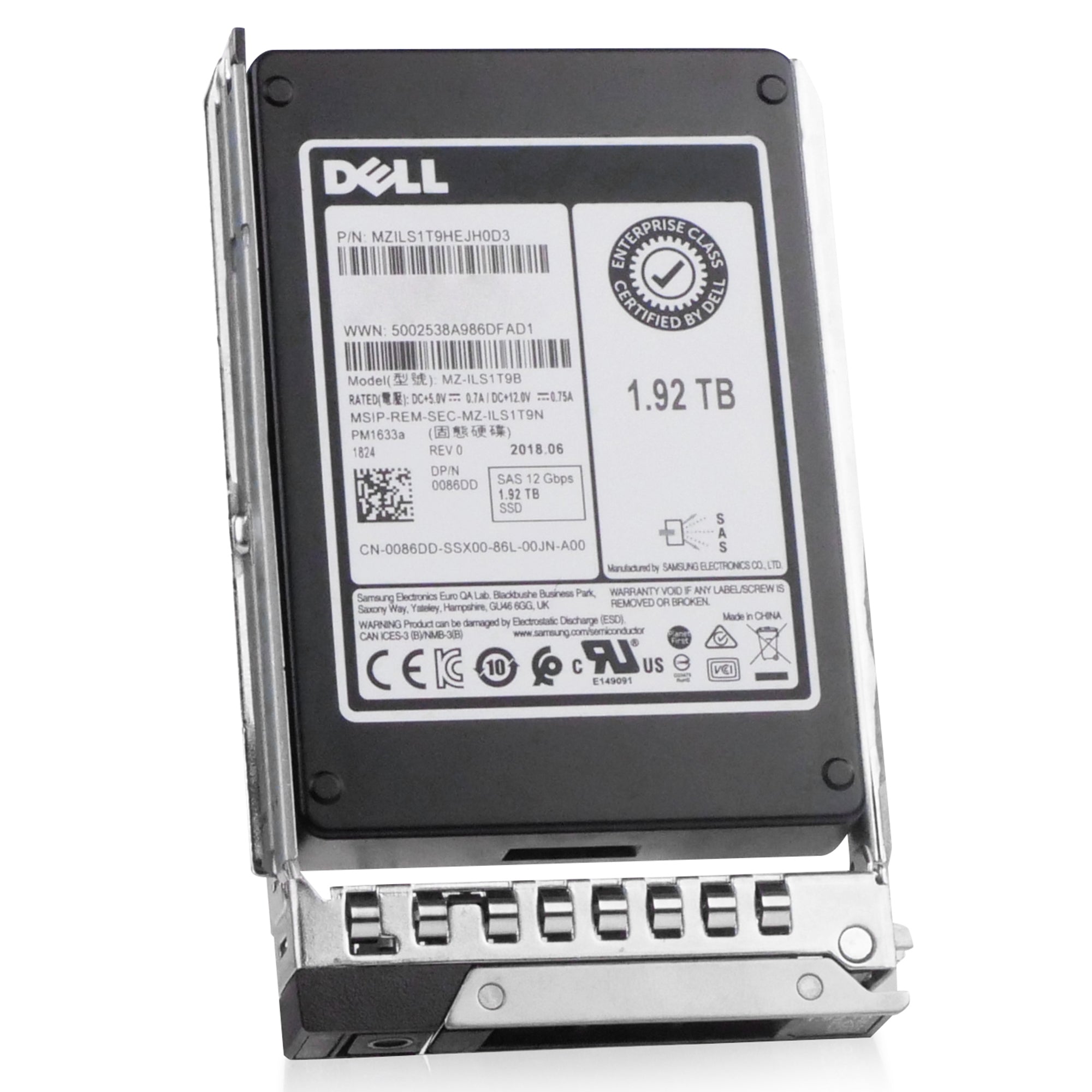 Dell G14 PCKY6 1.92TB 1 DWPD SAS 12Gb/s 3D TLC V-NAND 2.5in Refurbished SSD