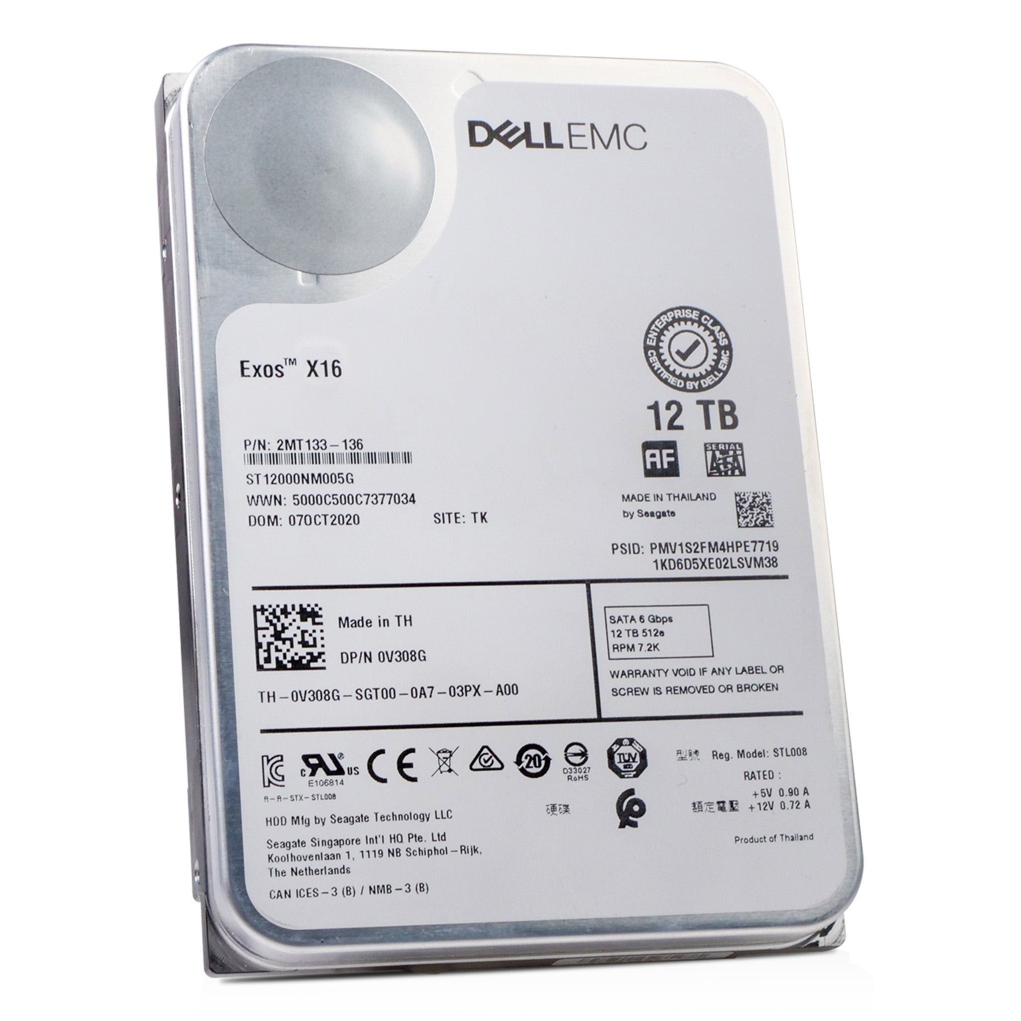 Dell/Seagate Exos X16 ST12000NM005G 12TB 7.2K RPM SATA 6Gb/s 512e 3.5in Refurbished HDD
