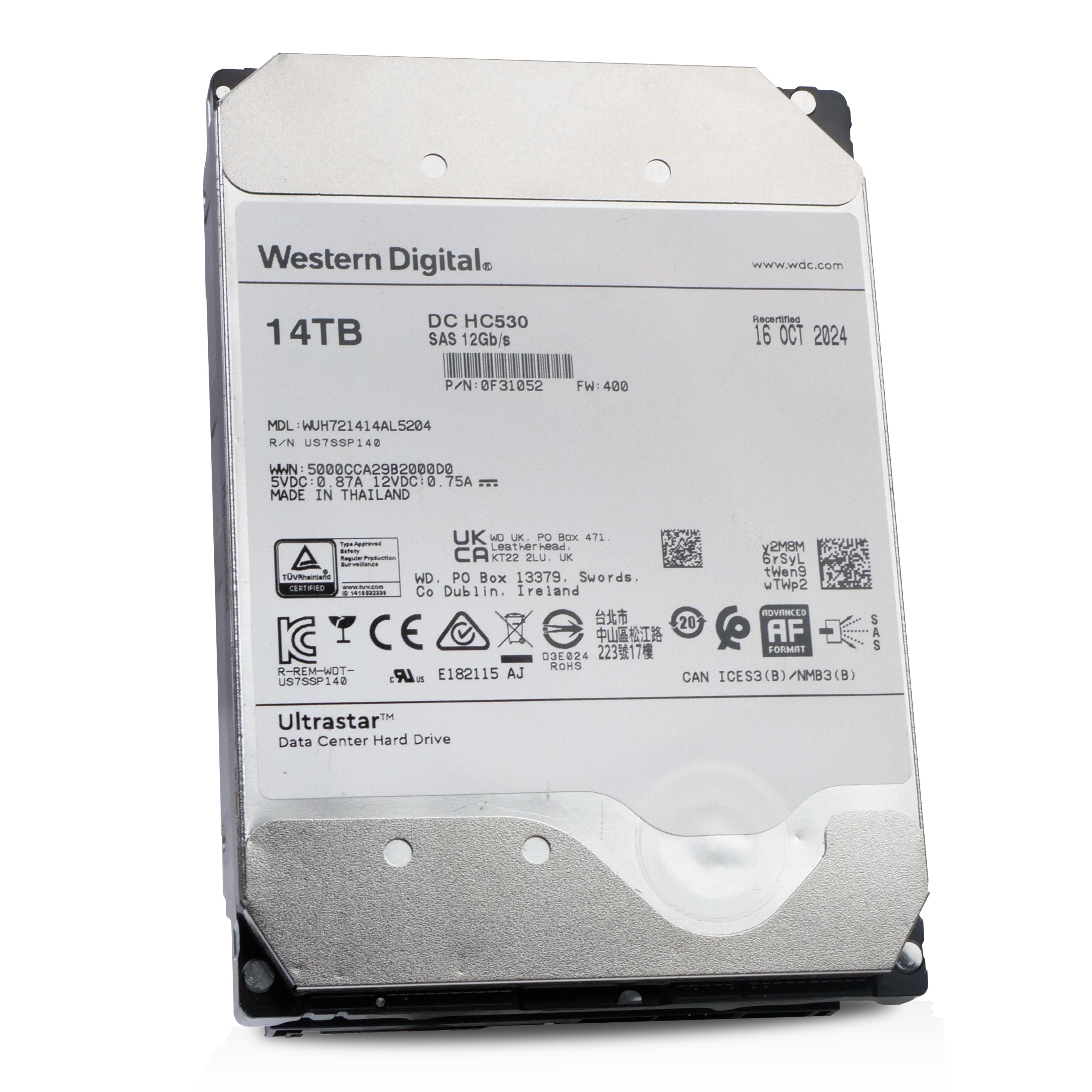 Western Digital Ultrastar DC HC530 WUH721414AL4204 0F31052 14TB 7.2K RPM SAS 12Gb/s 512e 512MB 3.5in Recertified HDD