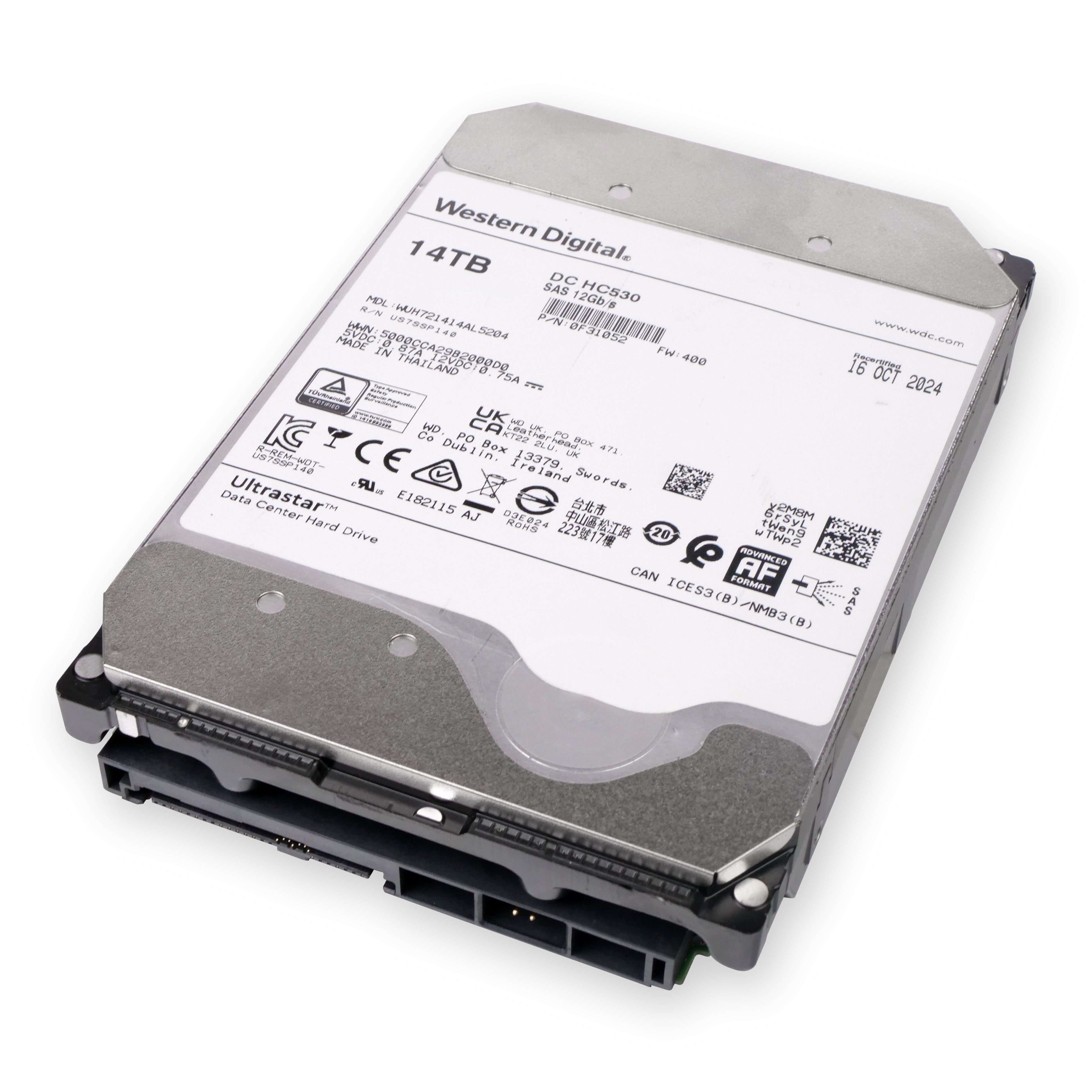 Western Digital Ultrastar DC HC530 WUH721414AL4204 0F31052 14TB 7.2K RPM SAS 12Gb/s 512e 512MB 3.5in Recertified HDD