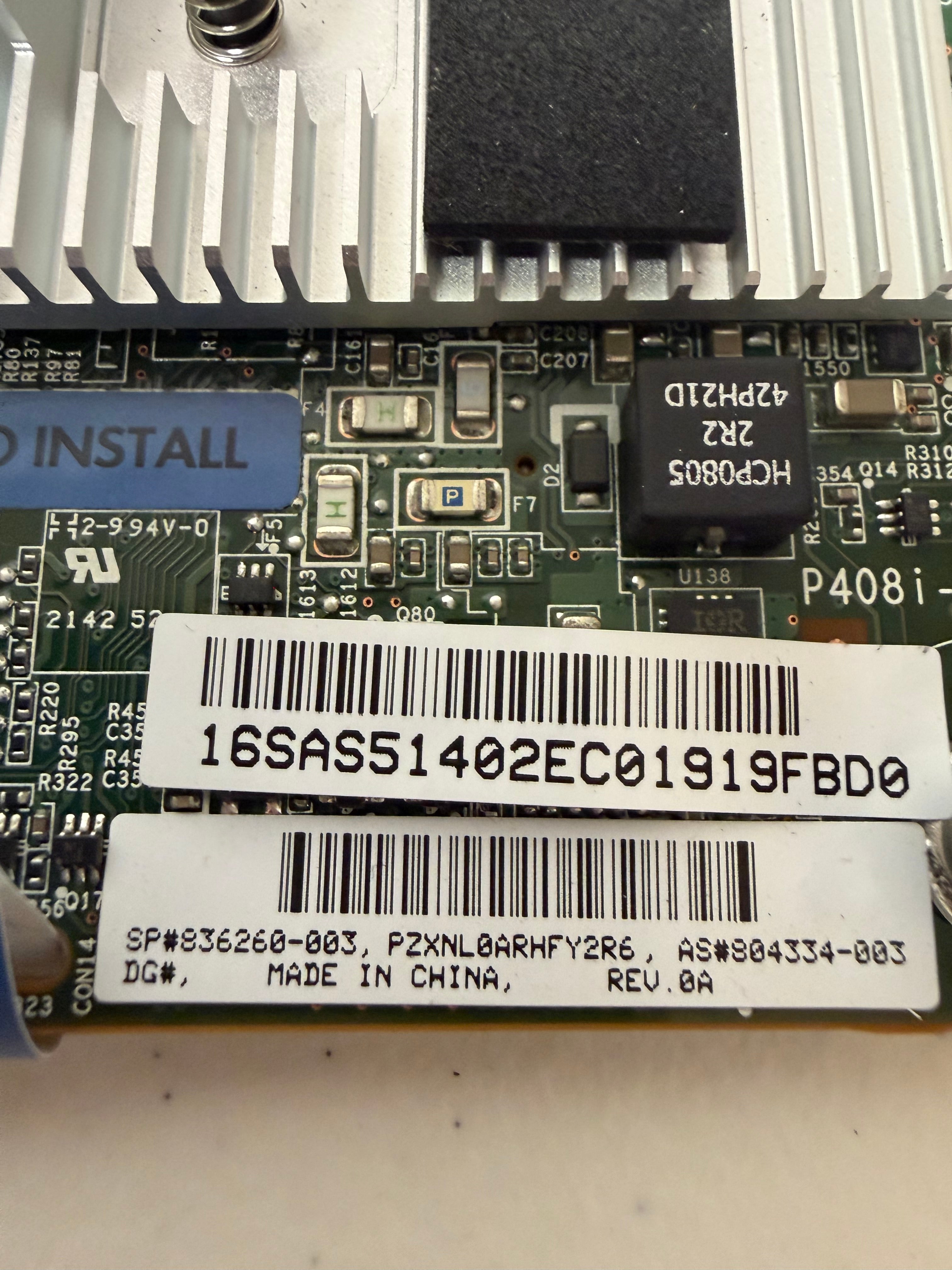 HPE 836260-003 - P408i-a SR Gen10 Controller Label Detail | Alo Tech Solutions