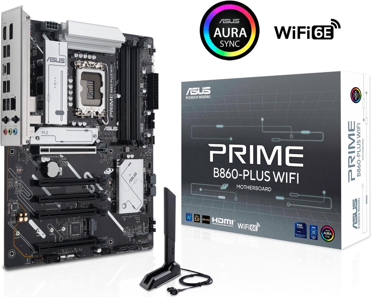 Asus Prime B860-Plus WiFi B860 Socket LGA 1851 Intel Core Ultra Series 2 Ready, Advanced AI PC-ready, 8+1+1+1 stages, DDR5, PCIe 5.0, HDMI, USB 20Gbps Type-C, 2 x M.2, WiFi 6E, 2.5Gb LAN ATX Desktop Motherboard