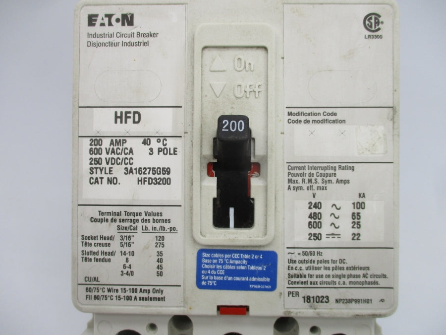 EATON HFD3200 600VAC 200A (AS PICTURED) UNMP