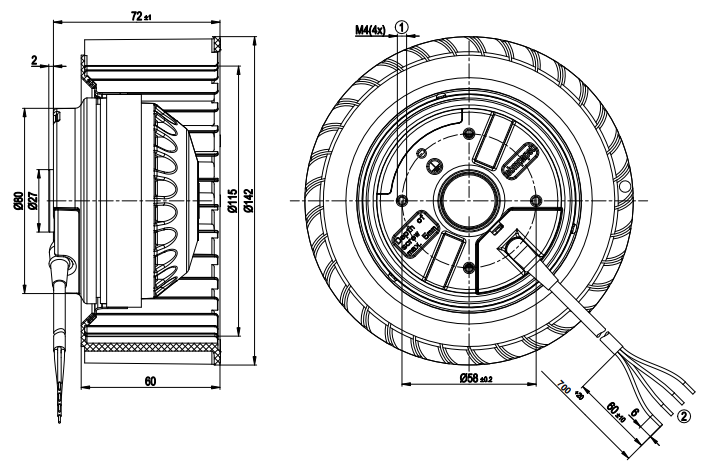 R2E140-AS77-37/A01 Ebm-papst centrifugal fan AC 230V