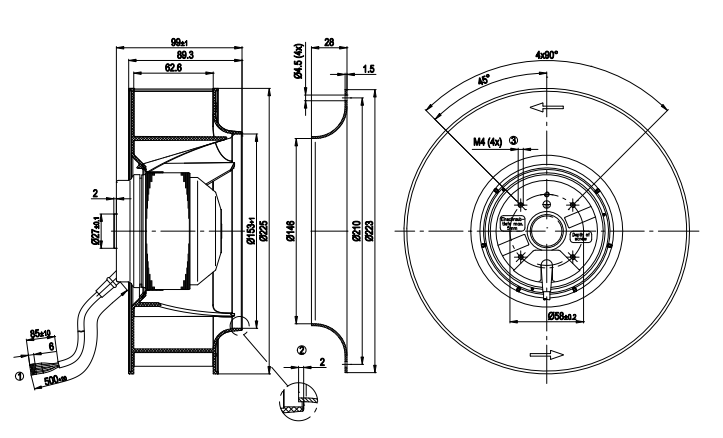 R2E225-BD40-21 EBMpapst Fan Motorized Impellers 115VAC 225mm