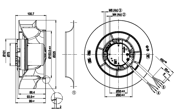 EBMPAPST R3G225-RE07-03 M3G055-DF 200-240V 170W 1.4A 2860rpm Centrifugal fan