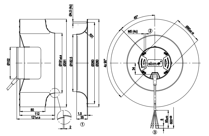 R3G280-AC66-30 ebm papst  EC BACKWARD-CURVED MOTORIZED IMP 48V