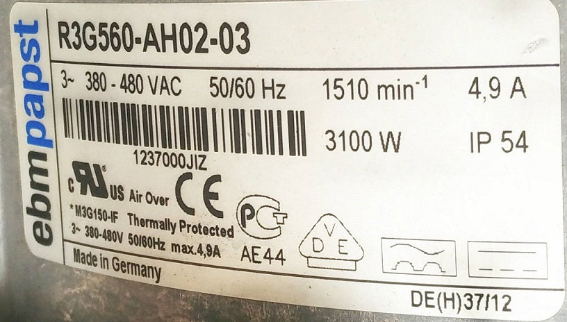 R3G560-AH02-03 M3G150-IF 400V 3.1kW 4.9A 1510Rpm Ebm-papst centrifugal fan