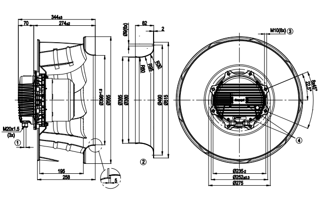 R3G560-AH02-03 M3G150-IF 400V 3.1kW 4.9A 1510Rpm Ebm-papst centrifugal fan
