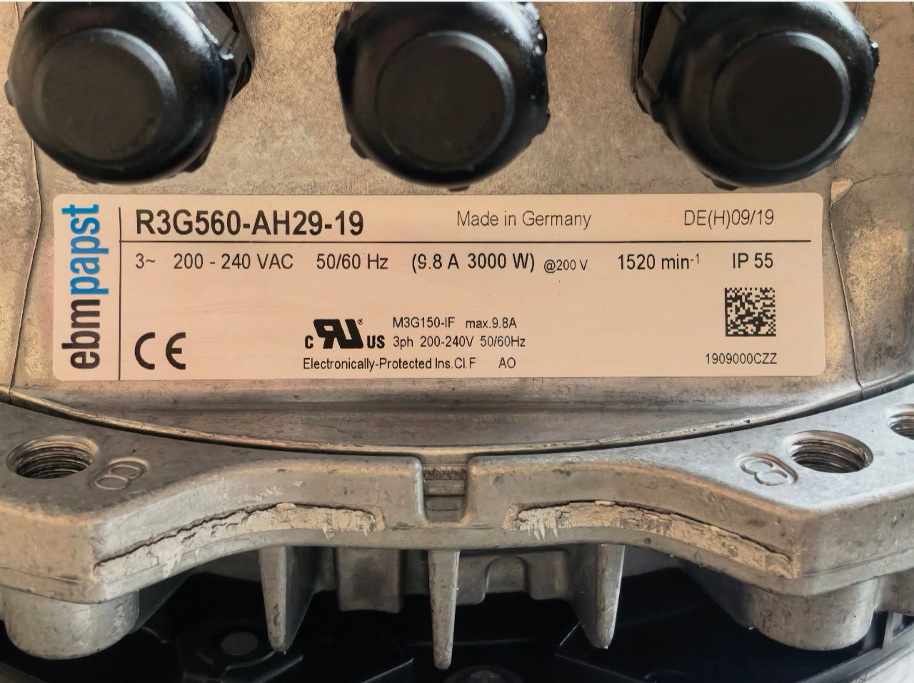 R3G560-AH29-19 3.0kW 200/240V 9.8A 1520rpm ebm-papst centrifugal fan