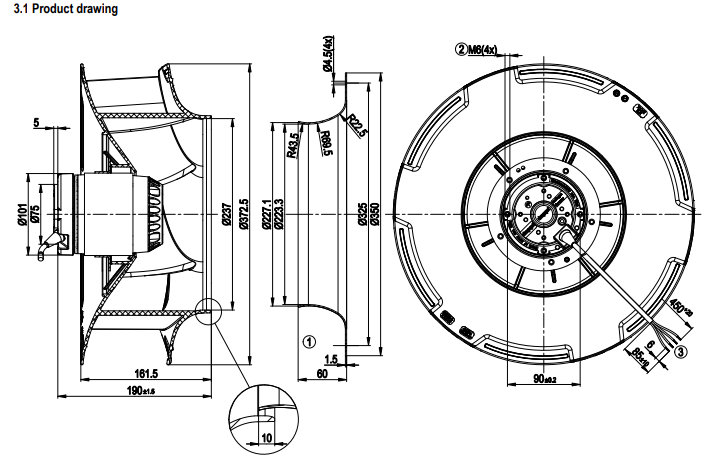 R4E355-RB10-01 EBMpapst AC Centrifugal Fan 355mm 230VAC