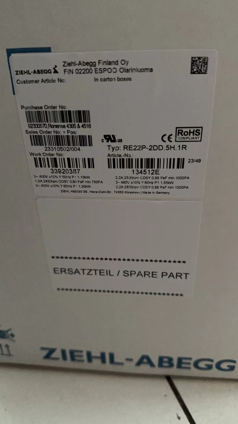 RE22P-2DD.5H.1R ZIEHL-ABEGG centrifugal fan