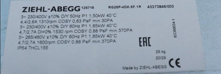 RG28P-4DK.6F.1R 3BHL000821P0001 ZIEHL-ABEGG centrifugal fan
