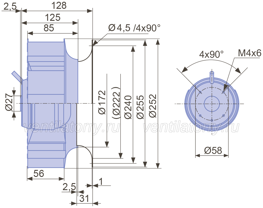Brand new RH25L-4EP.WA.1R ZIEHL-ABEGG centrifugal fan 1-230V 50HZ