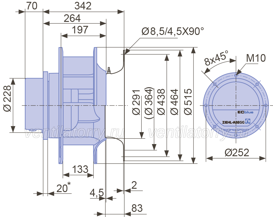 RH45C-ZID.GG.CR 116156 3-380/480V ZIEHL-ABEGG centrifugal fan