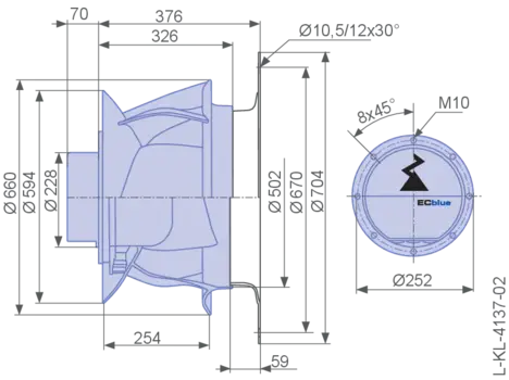 RH63D-ZIK.GL.VR(Art No:118817) ZIEHL-ABEGG centrifugal fan 380-480V 4.0kW 6.6/5.2A 1600rpm