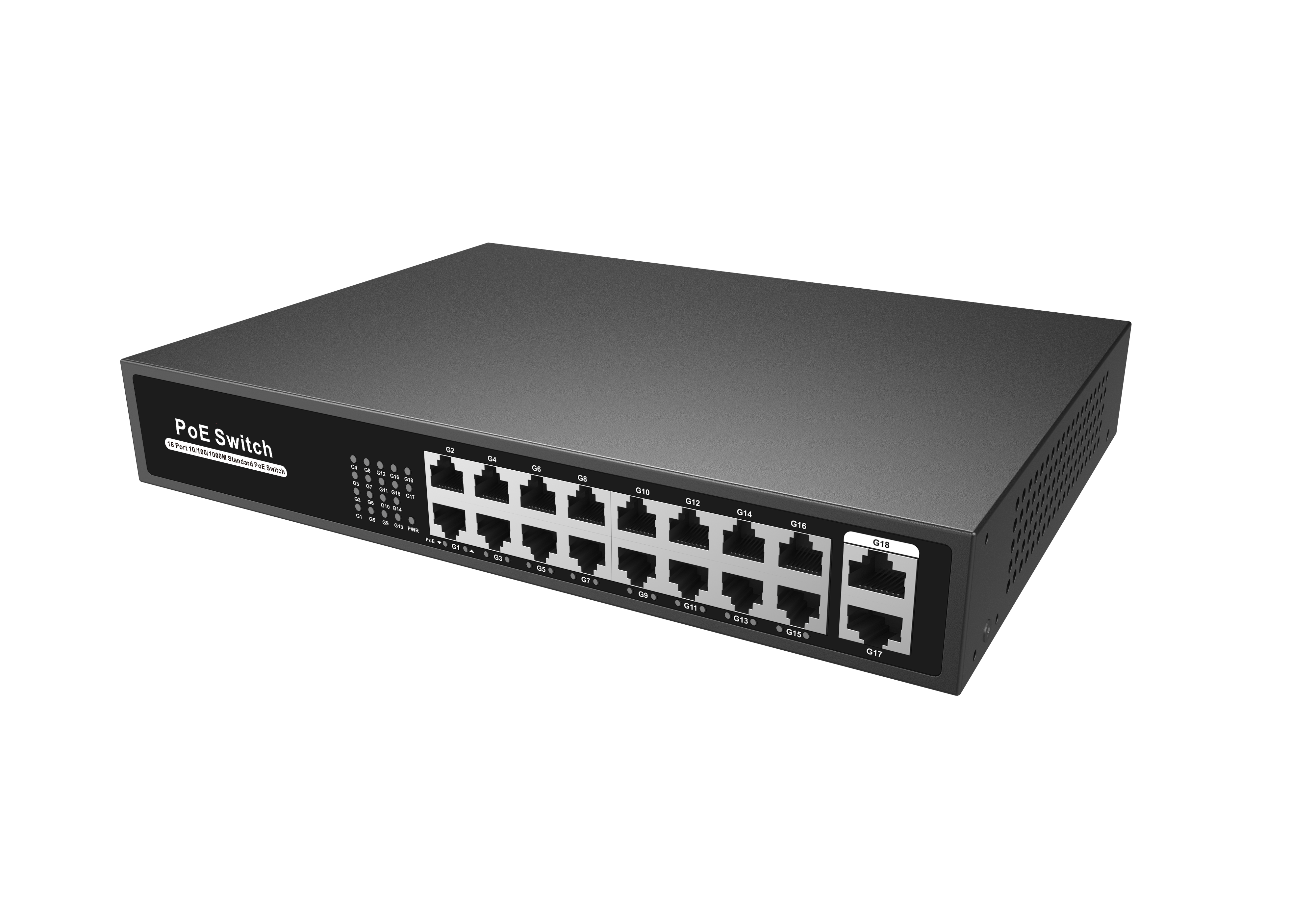 S1900-16TP-C, 16-Port Gigabit Ethernet L2 Unmanaged PoE+ Switch, 16 x PoE+ Ports@135W, Metal, Fanless, Desktop/Rackmount