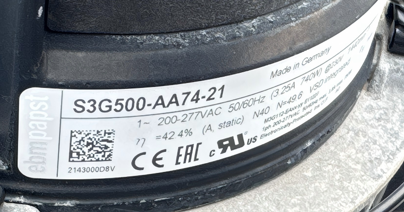 S3G500-AA74-21 EBMpapst Axial fan 0.74kW 200/277V 3.25A 1440rpm