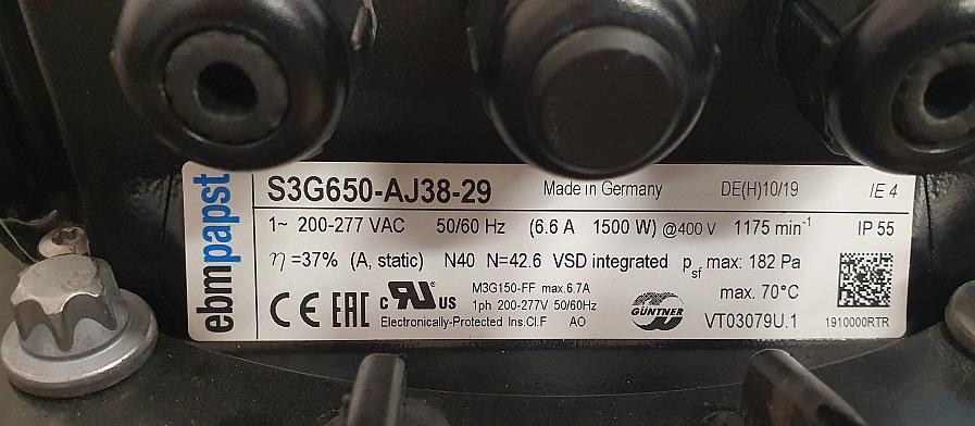 S3G650-AJ38-29 ebmpapst fan 200-277V 6.6A 1175rpm