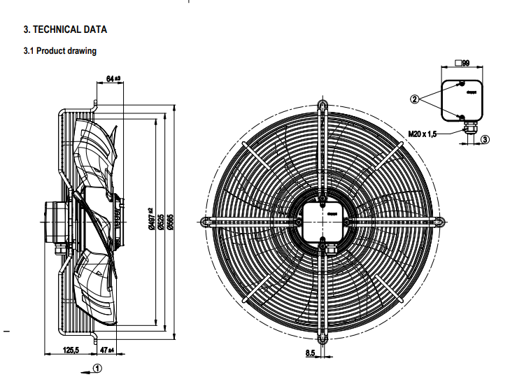 S6E500-AJ03-01 270/390W 230V 1.18/1.72A 915/1015rpm ebmPAPST