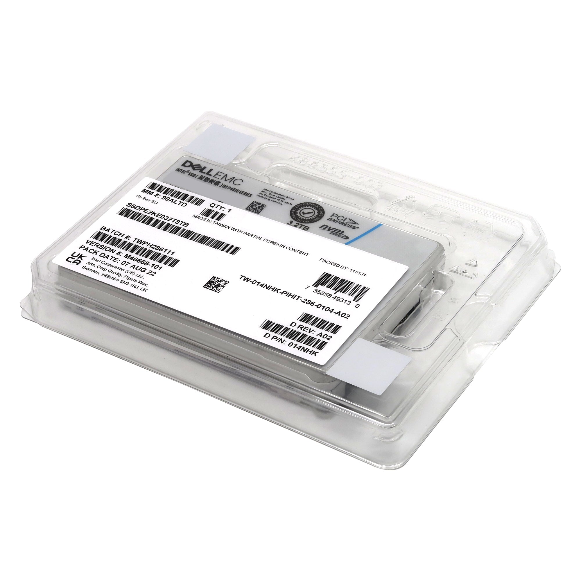 Intel/Dell P4610 SSDPE2KE032T8TB 014NHK 3.2TB PCIe Gen 3.1 X4 4GB/s 3D TLC 3DWPD U.2 NVMe 2.5in New Enterprise Solid State Drive