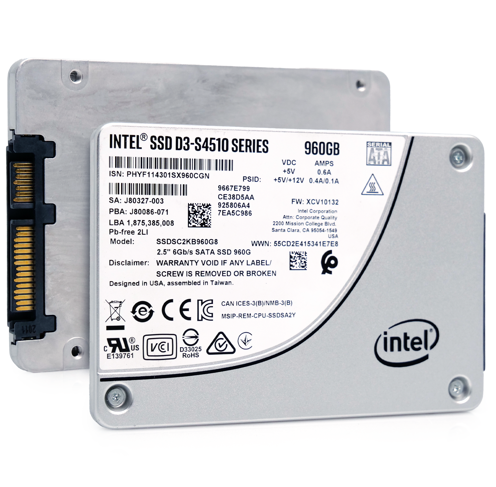 Intel S4510 SSDSC2KB960G8 960GB 2 DWPD SATA 6Gb/s 3D NAND, TLC 2.5in Refurbished Enterprise SSD