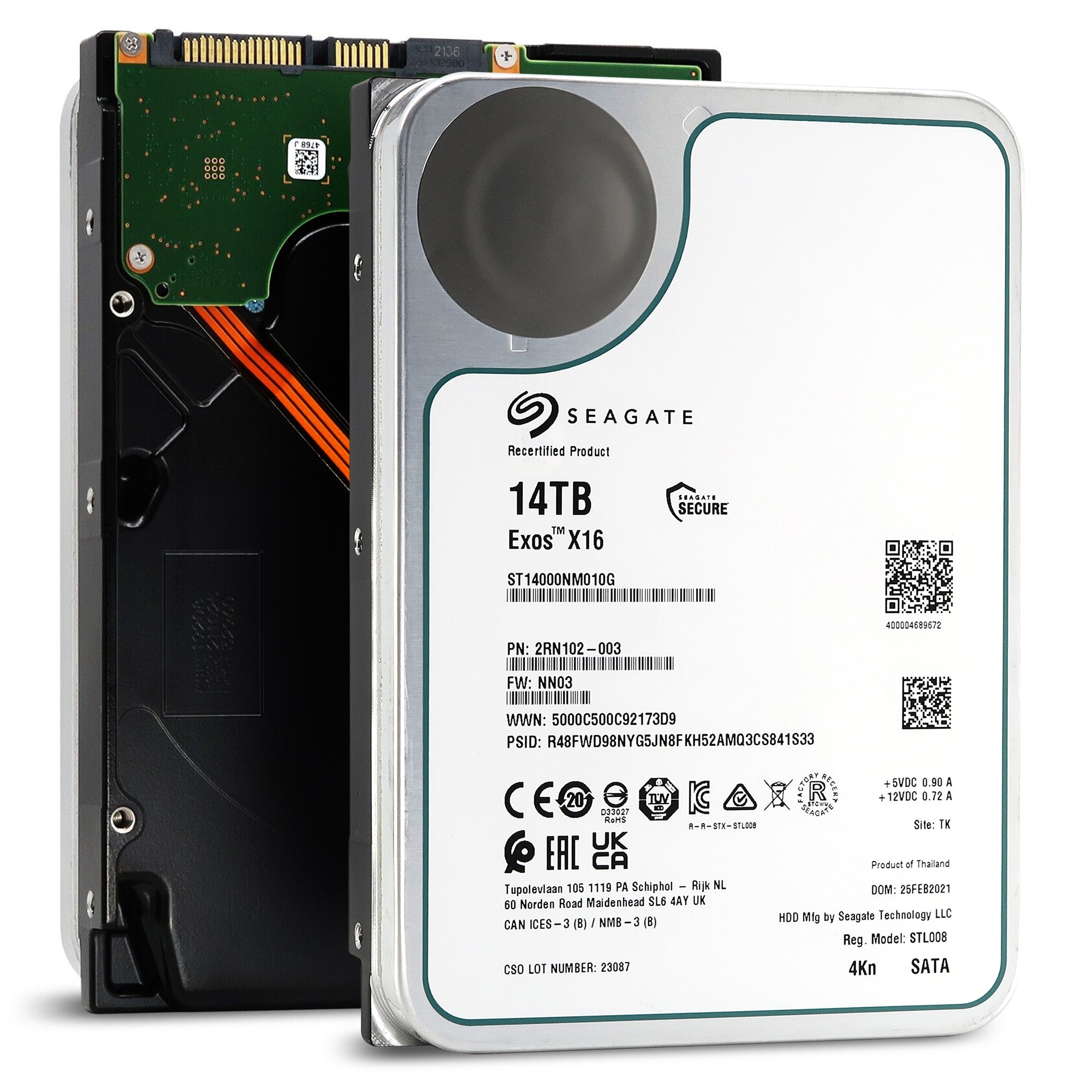 Seagate Exos X16 ST14000NM010G 14TB 7.2K RPM SATA 6Gb/s 512e 3.5in Recertified Hard Drive