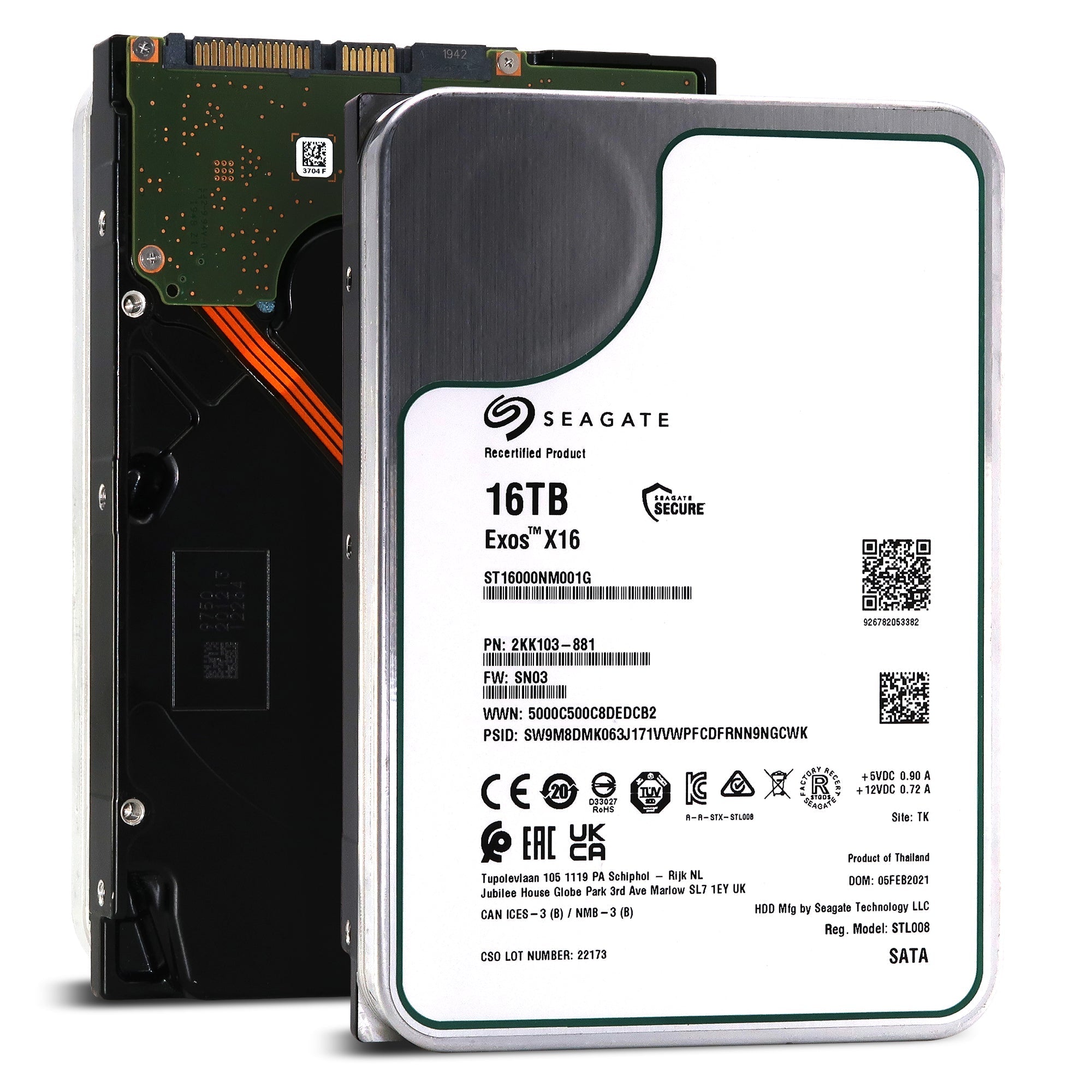 Seagate 16TB Exos X16 ST16000NM001G 7.2K RPM SATA 6Gb/s 512e/4Kn 256MB 3.5" Manufacturer Recertified Enterprise HDD