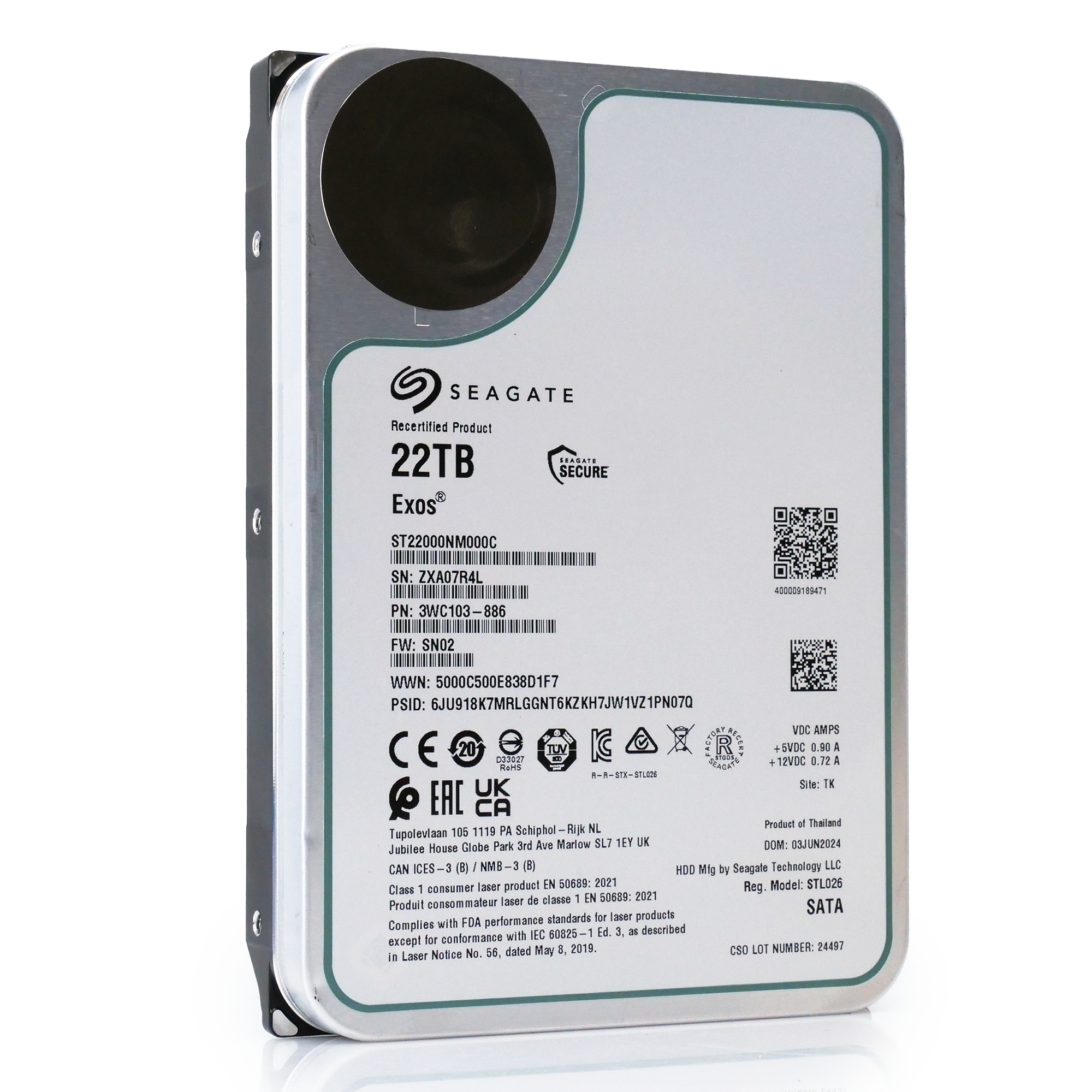 Seagate Exos ST22000NM000C 22TB 7.2K RPM SATA 6Gb/s 3.5in Refurbished HDD