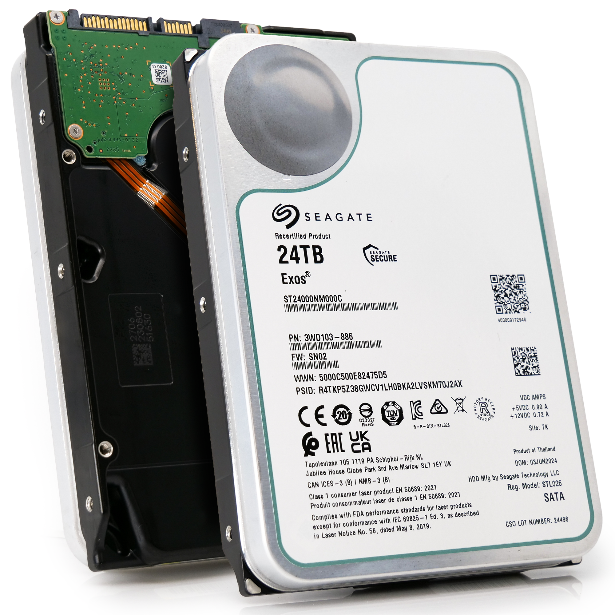 Seagate Exos ST24000NM000C 24TB 7.2K RPM SATA 6Gb/s 512e 3.5in Refurbished HDD