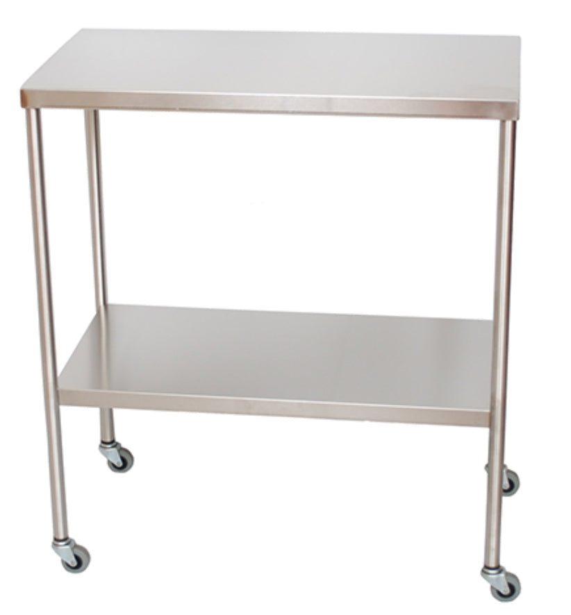 Stainless Steel Instrument Table w/ Double Shelves. 18" D x 33" W