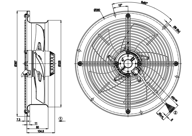 W2D300-CP02-31 M2D074-DF ebm-papst axial fan 3~230/400V 210/300W 0.36/0.841A 2580/2750rpm