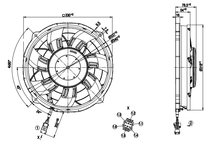 W3G300-BV25-21 EBMpapst FAN AXIAL 330X76.5MM 26VDC RECT
