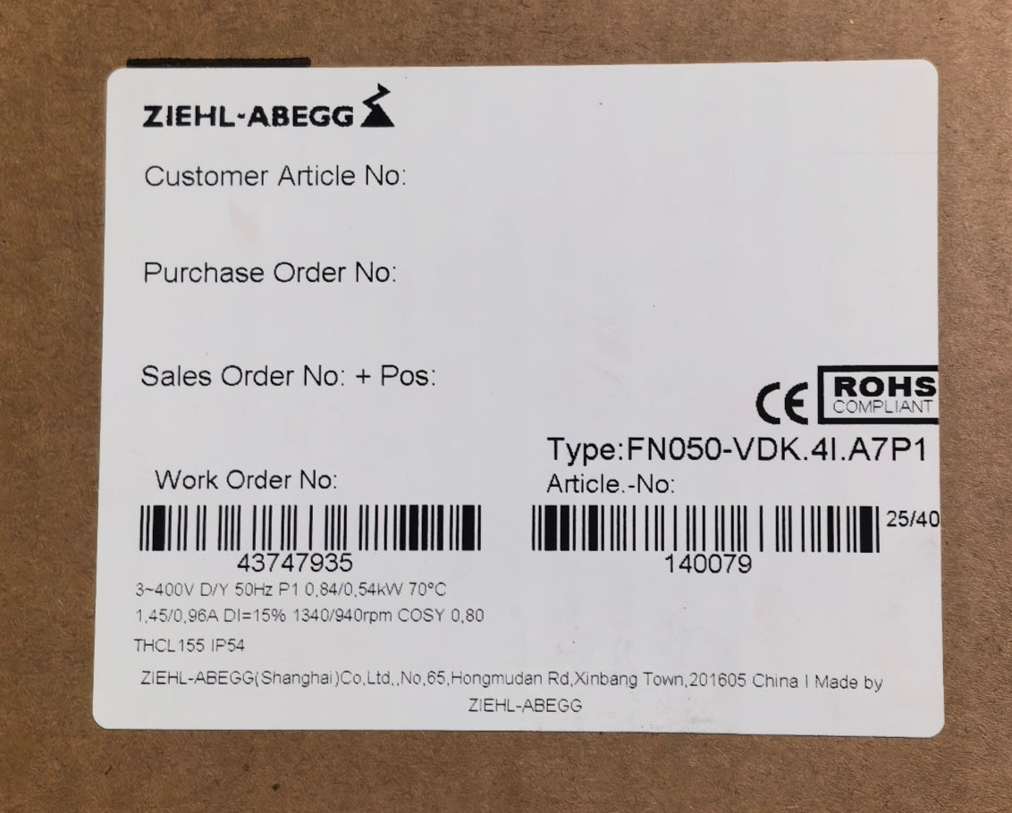 FN050-VDK.4I.A7P1 ZIEHL-ABEGG Axial Fan 3~400V Dual-Speed Industrial Cooling Solution