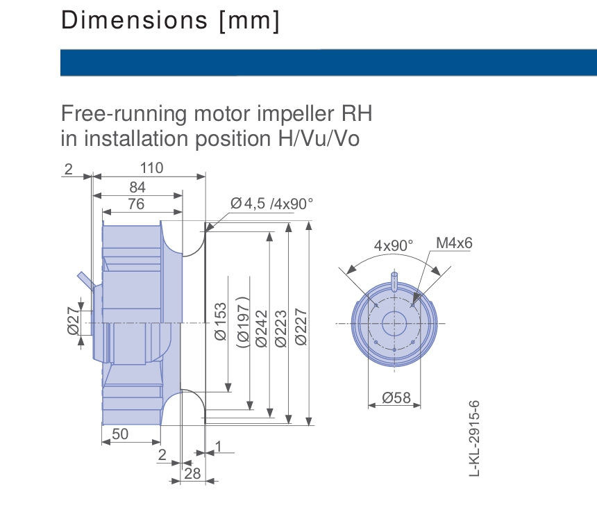 RH22L-2EP.WC.2R P/N 161616 1-230V 50HZ ZIEHL-ABEGG centrifugal fan