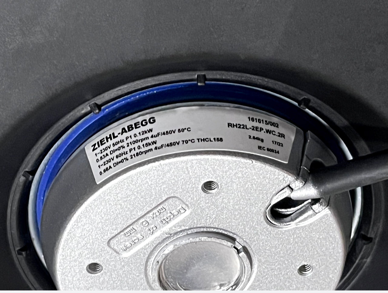 RH22L-2EP.WC.2R P/N 161616 1-230V 50HZ ZIEHL-ABEGG centrifugal fan