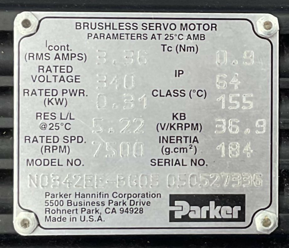 BRUSHLESS SERVO MOTOR (N0342EE-BG05 SIEMENS/PARKER
