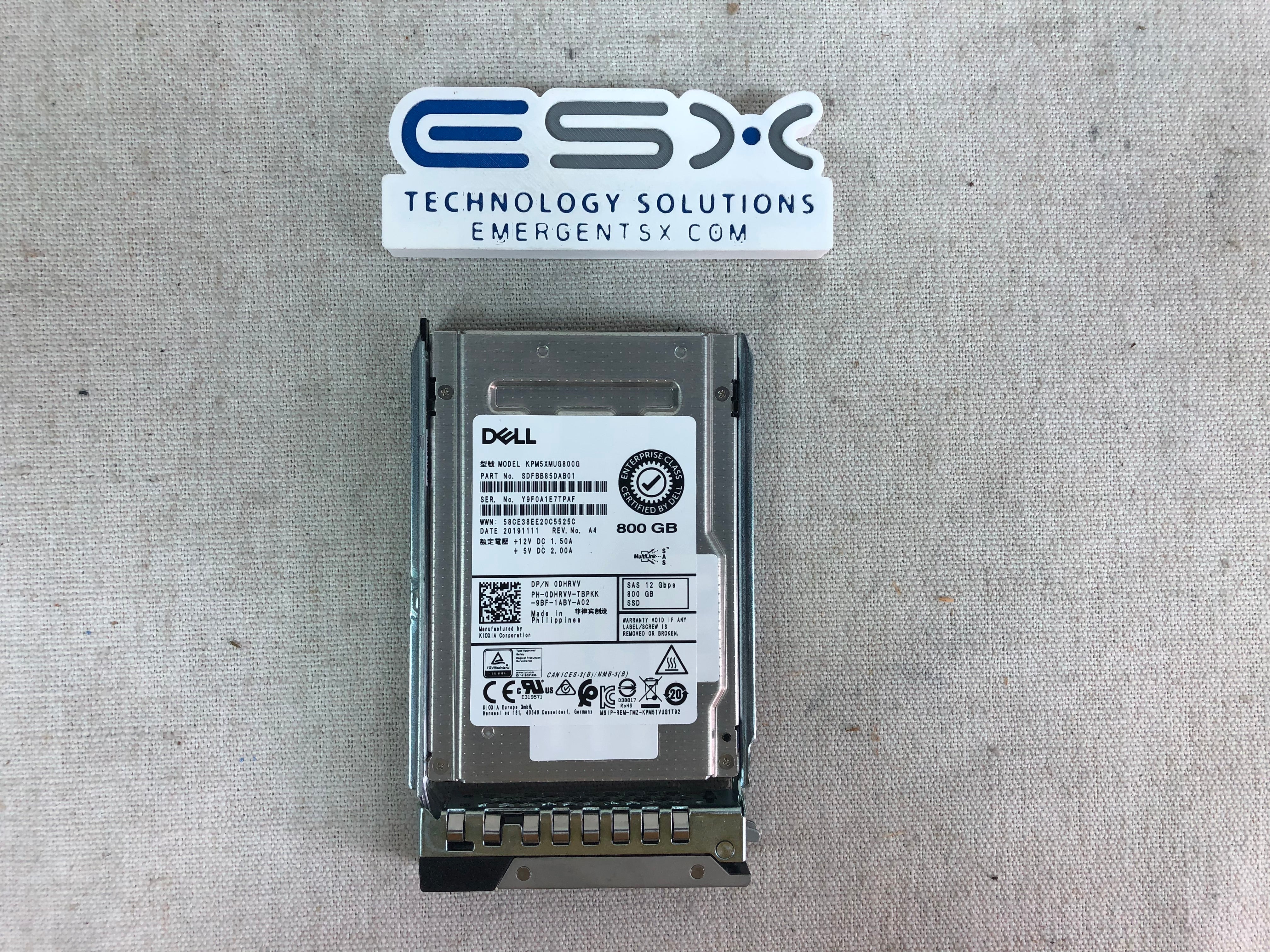 Dell DHRVV 800GB 12Gb/s 2.5” SAS SSD Toshiba KPM5XMUG800G