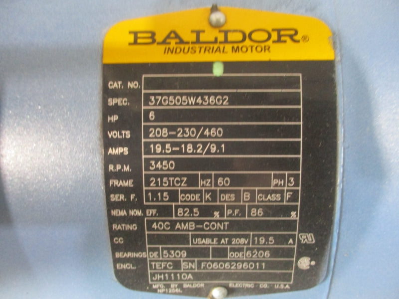 BALDOR 5 HP 215TCZ 37G505W436G2 208-230/460V 19.5-18.2/9.1A NSNP
