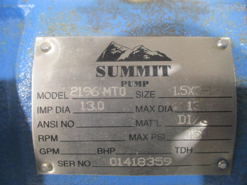 SUMMIT PUMP 2196MT0 1.5X3-13 NSNP